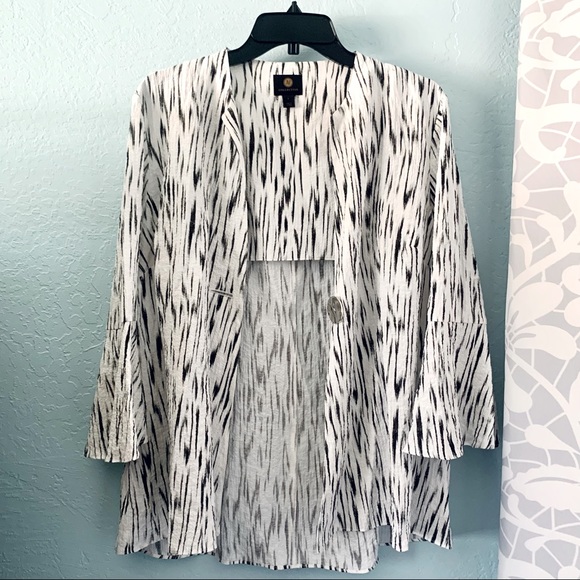 JM Collection Black & White Print Crinkle Texture Lightweight Jacket Size Large - Picture 6 of 12